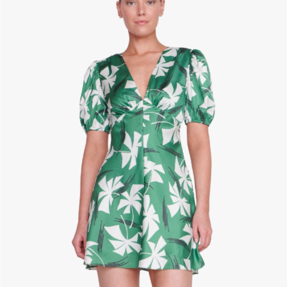 STAUD Green and White Printed Mini Dress